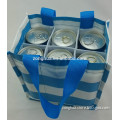 Blue R-PET woven with laminated bottle bag for six cans